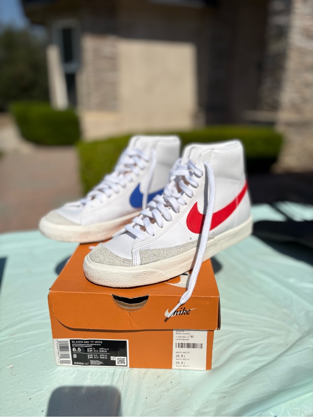 Nike Blazer Mid High White with Red & Blue Swooshes